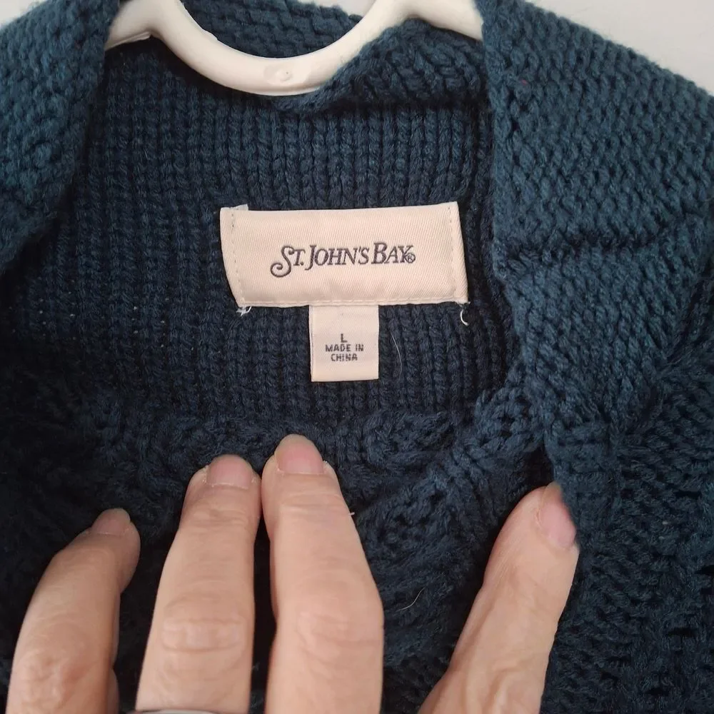 St. John's Bay Cable Knit Turtleneck Sweater - Dark Blue (Rox225)